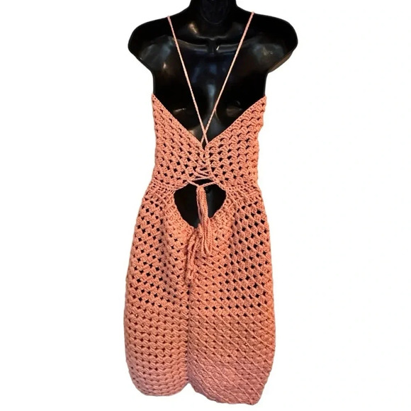 New Ladies Spaghetti String Stretch V Neck Backless Crochet Boho Heirloom Dress - Picture 2 of 7